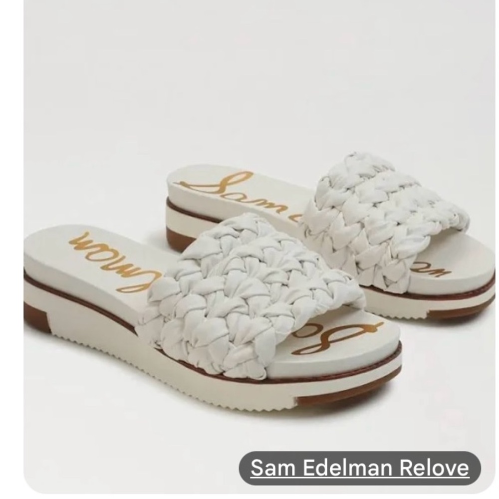 Sam Edelman White Woven Ainslie Slide Sandals